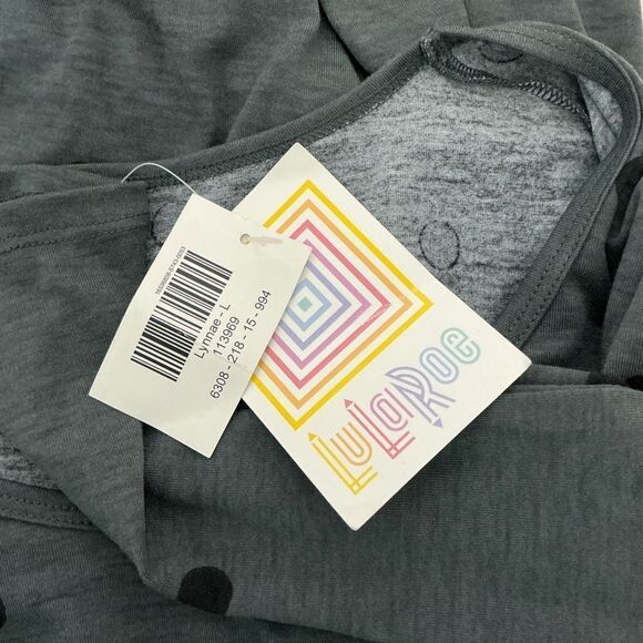 Women's LuLaRoe Grey Tunic Top w Black Dots "Lynnae" Print, Size Large NWT's - Picture 7 of 9